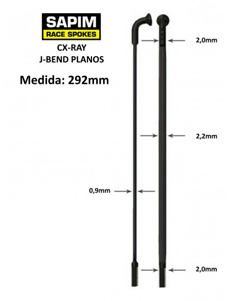 Rayos SAPIM CX-RAY J-BEND 292mm Negro