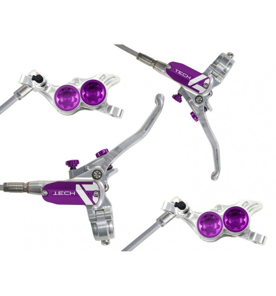 Juego de frenos Hope Tech 4 V4 4 Pistones Plata/Morado Juego de frenos Hope Tech 4 V4 4 Pistones Plata/Morado