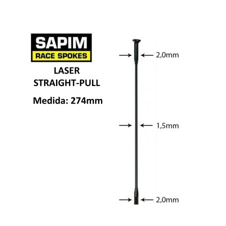 Rayos SAPIM Laser Negro straight-pull 274mm