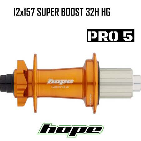 Maza Trasera HOPE PRO 5 32H 12X157mm Superboost Naranja HG