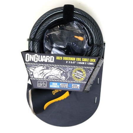 Candado OnGuard Llave Espiral Doberman 185cm X10mm Negro