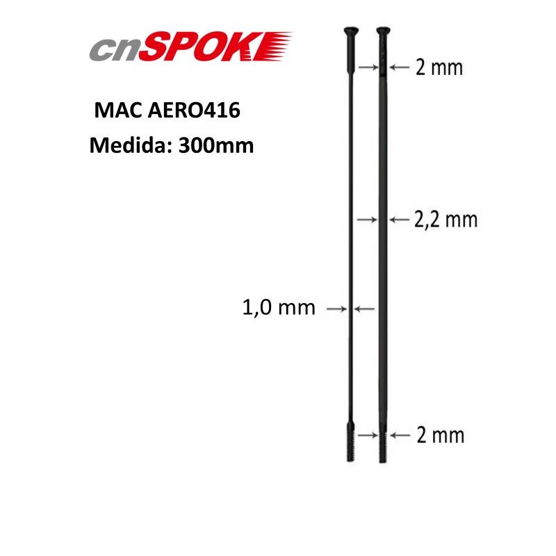 Rayo cnSPOKE Mac Aero416 Straight Pull 300mm Negro